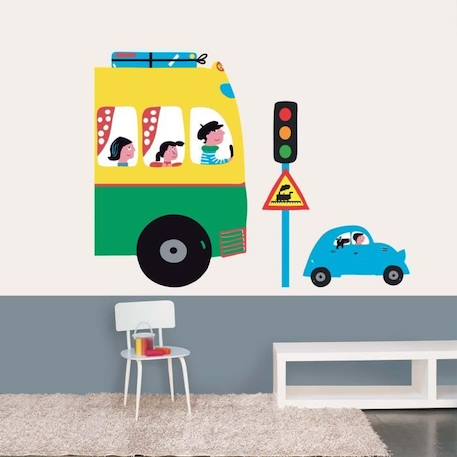 Sticker mural Bus et voitures JAUNE 1 - vertbaudet enfant 
