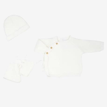 Kit naissance bébé - vert sauge - brassière, bonnet, moufles BLANC+BLANC+BLANC+BLEU+GRIS 1 - vertbaudet enfant 