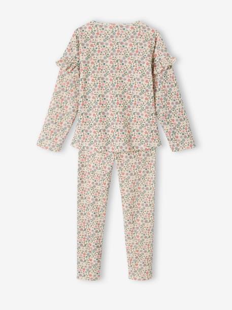 Pyjama fille en maille côtelée imprimé fleuri écru 4 - vertbaudet enfant 