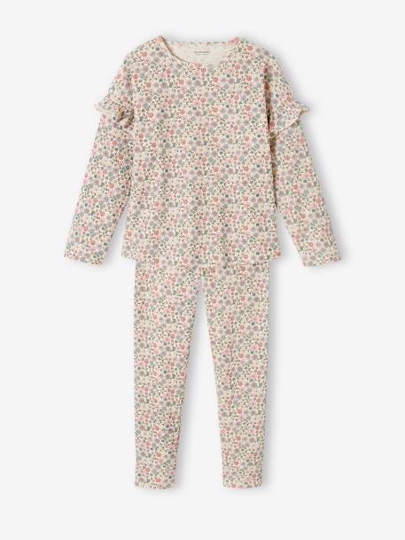 Pyjama fille en maille côtelée imprimé fleuri écru 1 - vertbaudet enfant 