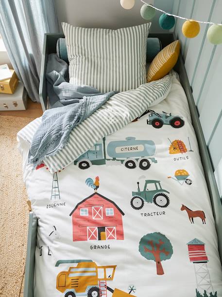 Parure housse de couette et taie d'oreiller avec coton recyclé MOISSON blanc imprimé 1 - vertbaudet enfant 