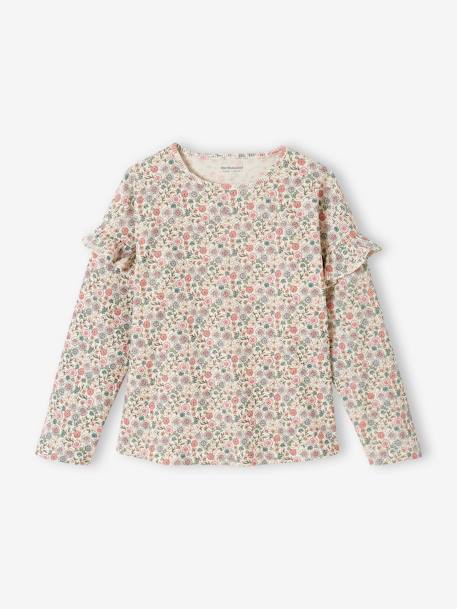 Pyjama fille en maille côtelée imprimé fleuri écru 2 - vertbaudet enfant 