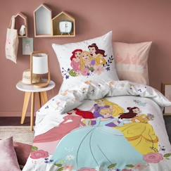 Linge de maison et décoration-Parure de lit imprimée 100% coton, DISNEY HOME PRINCESSE BAL 140x200+63x63cm