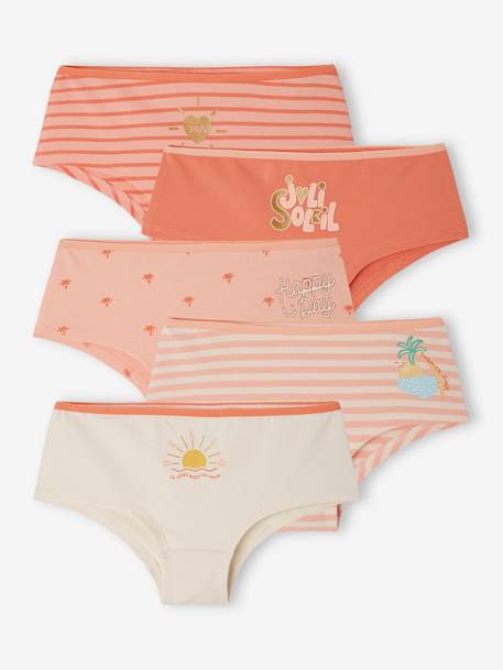 Fille-Sous-vêtement-Culotte-Lot de 5 shorties "summer" fille en coton bio