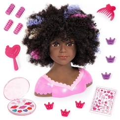Jouet-Poupons et poupées-Poupons et accessoires-Tête à coiffer BAYER DESIGN - Charlène Super Model - Cheveux bouclés avec maquillage
