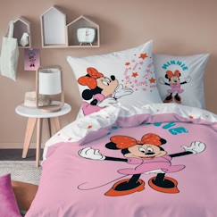 Linge de maison et décoration-Linge de lit enfant-Parure de lit imprimée 100% coton, DISNEY HOME MINNIE HAPPY 140x200+63x63cm