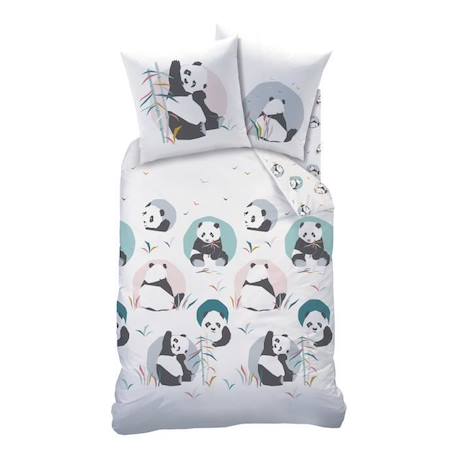 Parure de lit enfant en coton imprimé panda 140 x 200 cm Blanc BLANC 3 - vertbaudet enfant 