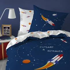 Linge de maison et décoration-Linge de lit enfant-Housse de couette + taie d'oreiller 100% coton - EXPLORE SPACE - Taille : 140X200