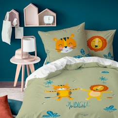 Linge de maison et décoration-Parure enfant Jungle Friends Matt&Rose Housse de couette + taie d'oreiller - Taille: 140x200 cm - couleur : Kaki