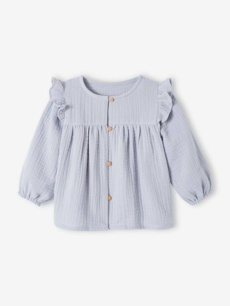 Blouse à volants bébé en gaze de coton bleu glacier+vieux rose 1 - vertbaudet enfant 