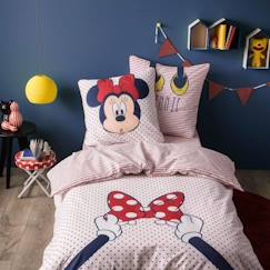 Linge de maison et décoration-Linge de lit enfant-Parure de lit imprimée 100% coton - DISNEY MINNIE 140x200+65x65cm