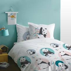 Linge de maison et décoration-Linge de lit enfant-Parure de lit enfant en coton imprimé panda 140 x 200 cm Blanc