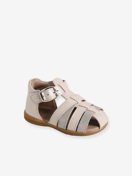 Sandales premiers pas bébé beige irisé+blanc imprimé+or 1 - vertbaudet enfant 