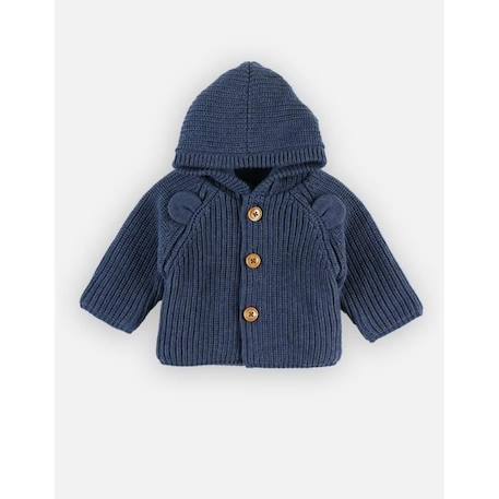 Manteau à capuche en tricot BLEU+ROSE 2 - vertbaudet enfant 