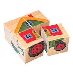 -Jouet d'association - SELECTA - Cubes imagés La ferme - 4 cubes en érable - Multicolore - A partir de 24 mois