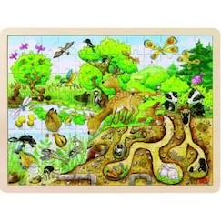 Jouet-Puzzle en bois Découverte de la nature - GOKI - Moins de 100 pièces - Vert