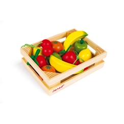 Jouet-Jeux d'imitation-Maison, bricolage et métiers-JANOD - Cagette de 12 fruits (bois) - Dès 3 Ans