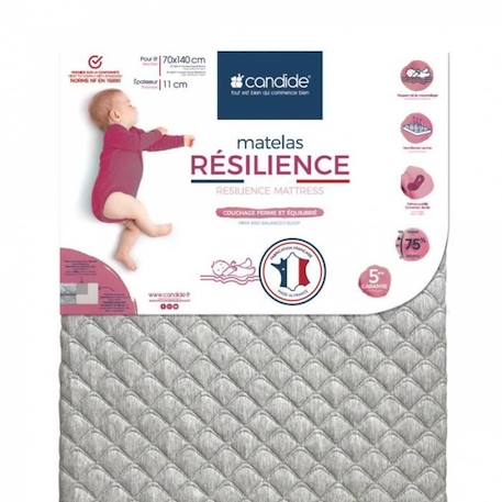 Matelas bébé ergonomique - CANDIDE - Résilience - Gris - 70x140cm - Déhoussable GRIS 1 - vertbaudet enfant 