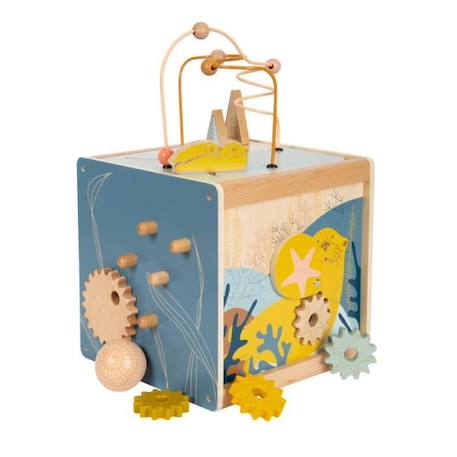 Cube de motricité Seaside - Small foot company - Bois - Enfant - 12 mois et plus - Jeu de formes - Engrenages BLANC 4 - vertbaudet enfant 