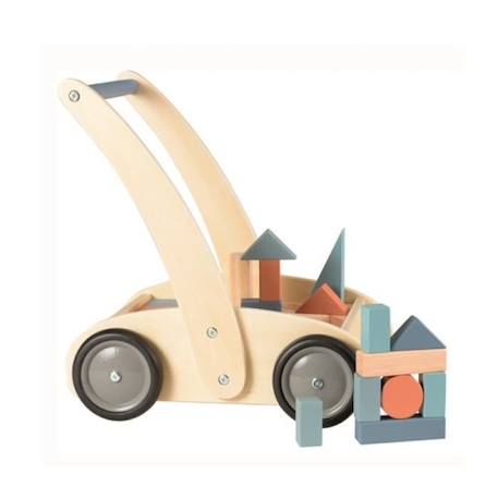 Chariot de marche en bois Egmont Toys avec 29 blocs colorés - Mixte - A partir de 12 mois BEIGE 1 - vertbaudet enfant 