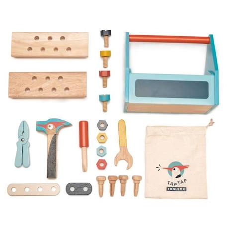 Boîte à outils Tap Tap - Tender Leaf Toys - Pour les petits bricoleurs en herbe - 14 pièces en bois VERT 2 - vertbaudet enfant 