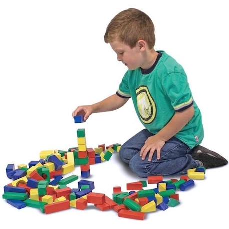 Blocs en bois - MELISSA & DOUG - 100 blocs en 4 couleurs et 9 formes VERT 1 - vertbaudet enfant 