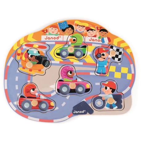 Puzzle en bois - JANOD - Heureux Racing - 6 pièces - Multicolore - 3 ans et plus BLEU 1 - vertbaudet enfant 