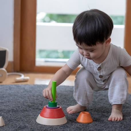 Jouet en bois à empiler - Plan Toys - Pyramide à empiler et à encastrer - Mixte - 12 mois+ BEIGE 2 - vertbaudet enfant 