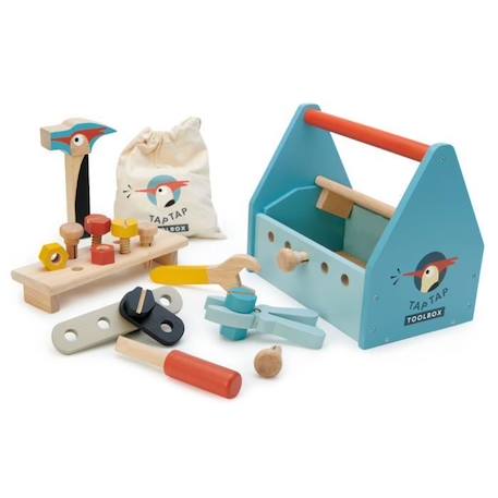 Boîte à outils Tap Tap - Tender Leaf Toys - Pour les petits bricoleurs en herbe - 14 pièces en bois VERT 1 - vertbaudet enfant 