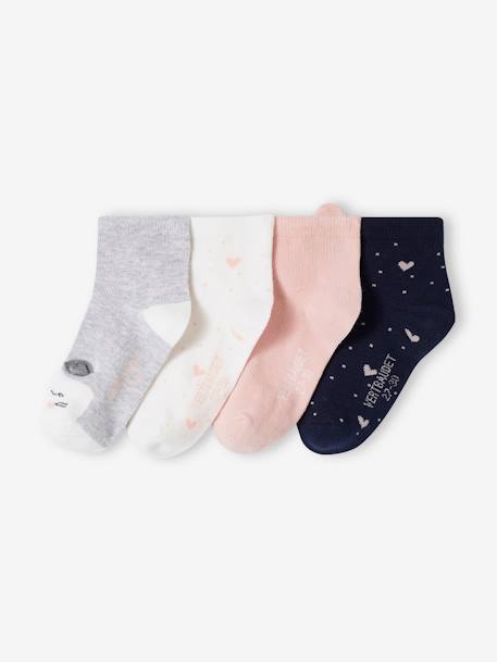 Lot de 4 paires de chaussettes chat et coeurs fille rose 1 - vertbaudet enfant 