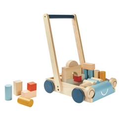 Jouet-Premier âge-Chariot de marche Tendresse - Plan Toys - Pour Bébé de 12 mois et plus - 24 cubes en bois inclus