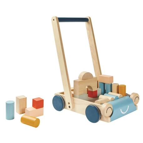Chariot de marche Tendresse - Plan Toys - Pour Bébé de 12 mois et plus - 24 cubes en bois inclus BEIGE 1 - vertbaudet enfant 