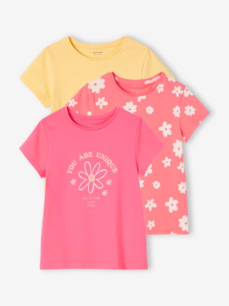 oeko-tex-Fille-T-shirt, sous-pull-Lot de 3 t-shirts Basics détails irisés fille