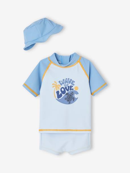 Bébé-Maillot de bain, accessoires de plage-Ensemble de bain T-shirt anti-UV + boxer + bob bébé garçon