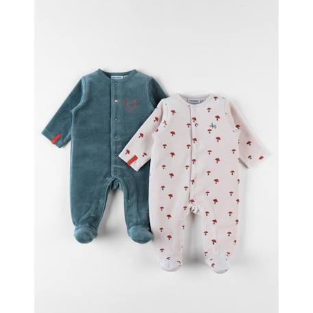 Set de 2 pyjamas dors-bien imprimé champignons en velours BEIGE 1 - vertbaudet enfant 