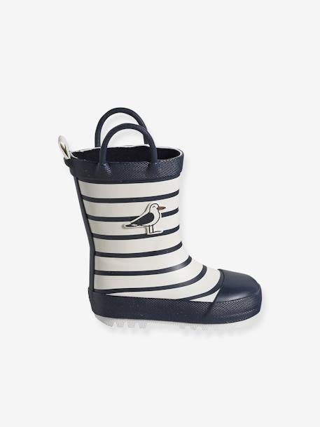Bottes de pluie bébé détails ludiques rayé marine+vert imprimé 2 - vertbaudet enfant 