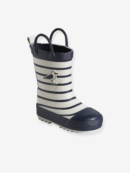 Bottes de pluie bébé détails ludiques rayé marine+vert imprimé 1 - vertbaudet enfant 