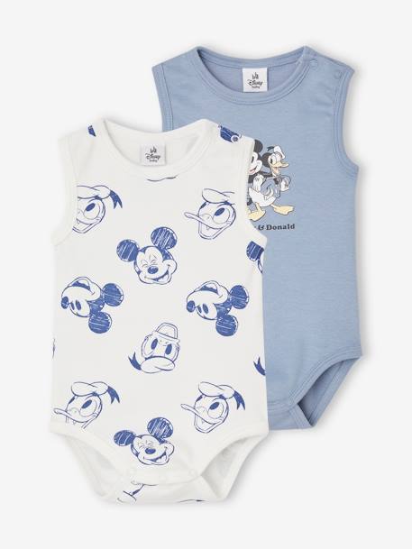 Lot de 2 bodies bébé sans manches Disney® Mickey et Donald Bleu ciel + blanc 1 - vertbaudet enfant 