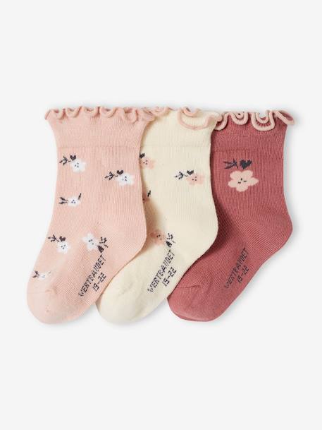 Bébé-Chaussettes, Collants-Lot de 3 paires de chaussettes "fleurs" bébé fille