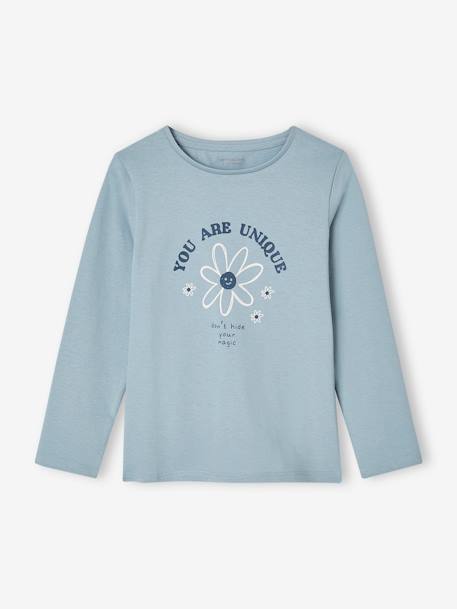 Tee-shirt à message Basics fille bleu grisé+bois de rose+bronze+rose+vert sauge+violet 1 - vertbaudet enfant 