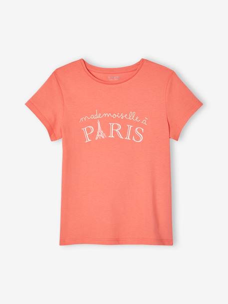 Tee-shirt à message Basics fille bleu ciel+corail+écru+fraise+marine+rose bonbon+rouge+vanille+vert sapin 25 - vertbaudet enfant 