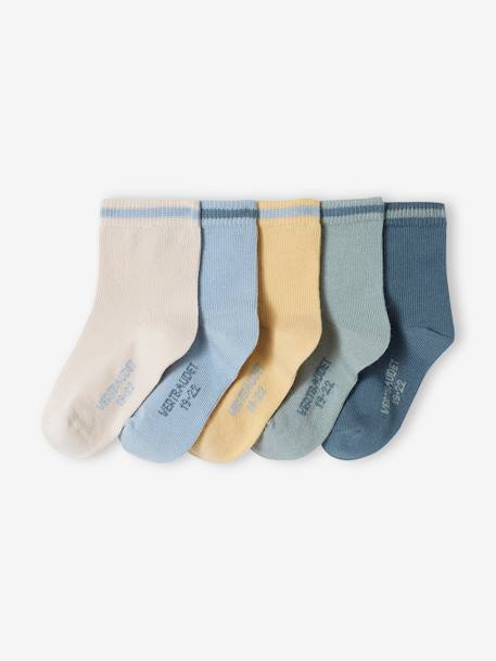 Lot de 5 paires de chaussettes colorées bébé garçon bleu grisé 1 - vertbaudet enfant 
