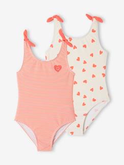 -Lot de 2 maillots de bain 1 pièce coeurs fille