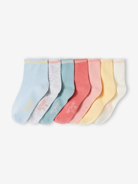 Lot de 7 paires de mi-chaussettes fille BASICS abricot+rose 1 - vertbaudet enfant 