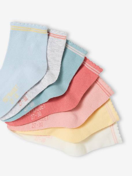 Lot de 7 paires de mi-chaussettes fille BASICS abricot+rose 2 - vertbaudet enfant 