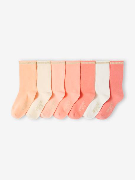 Lot de 7 paires de mi-chaussettes fille lurex BASICS abricot+rose+vieux rose 1 - vertbaudet enfant 