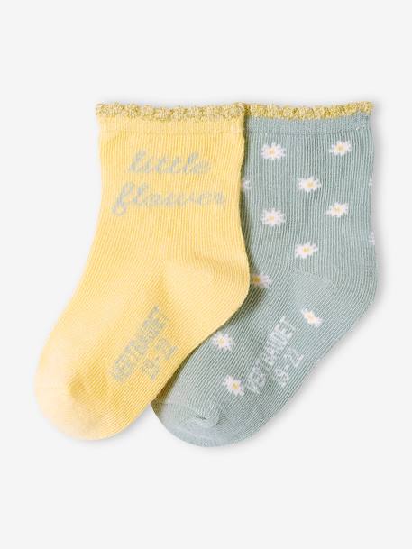 Lot de 2 paires de chaussettes fleurs bébé fille jaune pâle 1 - vertbaudet enfant 