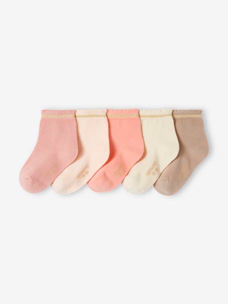 Lot de 5 paires de chaussettes avec détails scintillants bébé fille BASICS rose pâle 1 - vertbaudet enfant 