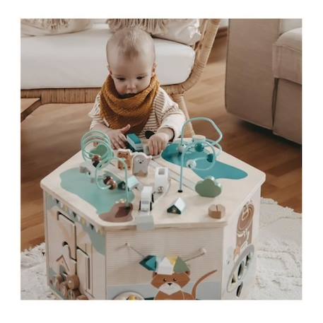 Cube de motricité XXL Animaux domestiques - SMALL FOOT - Pour enfant de 12 mois - Bleu, jaune et beige BLANC 4 - vertbaudet enfant 