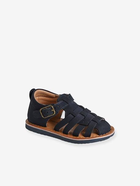 Sandales bébé cuir fermées à boucle marine+marron 1 - vertbaudet enfant 